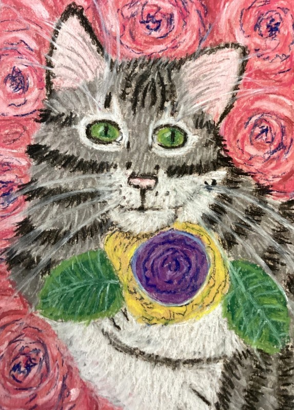 Tabby cat pastel pencil painting double ACEO 3.5 by 5 inches