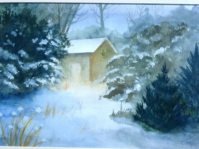 SHARON CRAFT Watercolor on paper of a Lovely Winter Scene