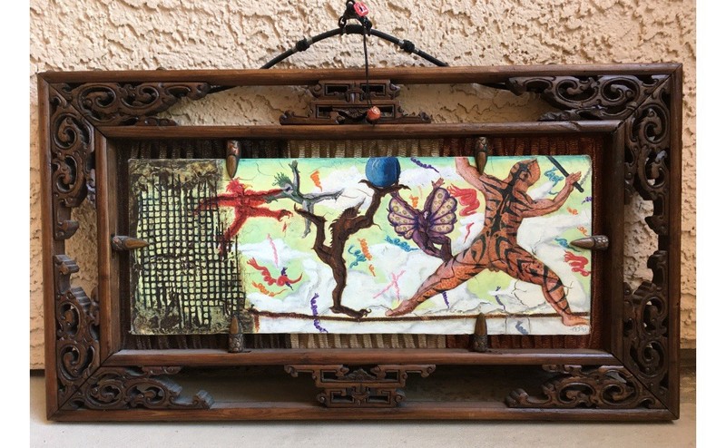 “Cirque Du Soleil,” By Tazz Original Mixed Media Painting Framed 24.5” X 13.5”