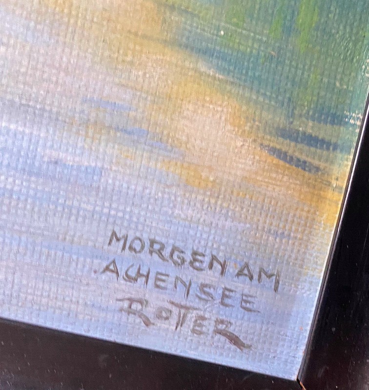 Oil Painting Sign Rotter 1924 IN Morgengrauen At Achensee With Mountain gallery