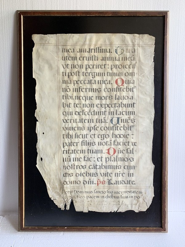 Antique 16th Century Vellum Antiphonal Antiphonary Framed Picture – 38″ x 25.5″