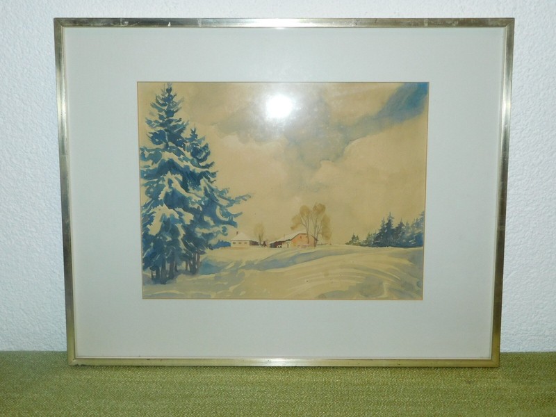 Watercolours Winter Landscape With Tree!