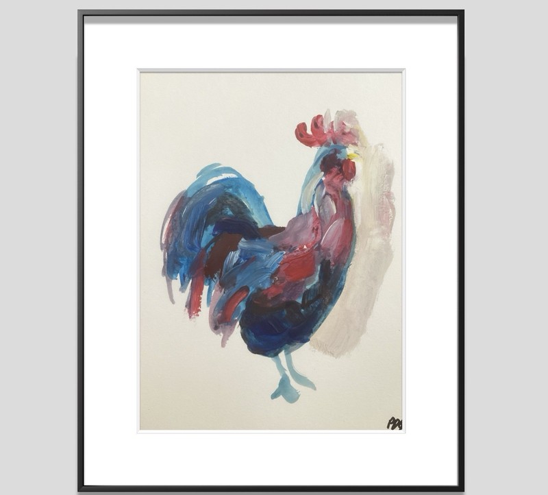 PDQ Artist Original Painting Rooster Bird Rustic Abstract Acrylic 9×12 Paper