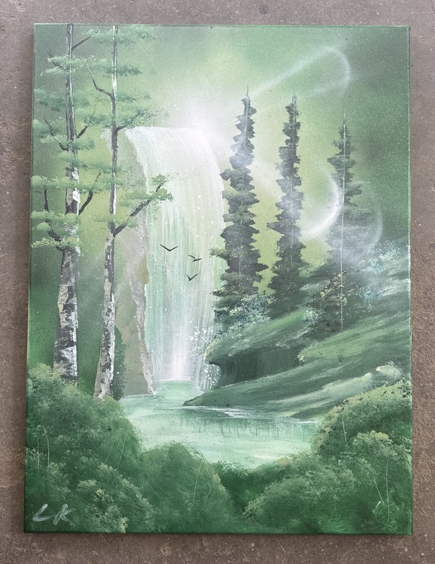 Green Waterfall Original Spray Paint Art On Canvas- 18x24in. – 2025