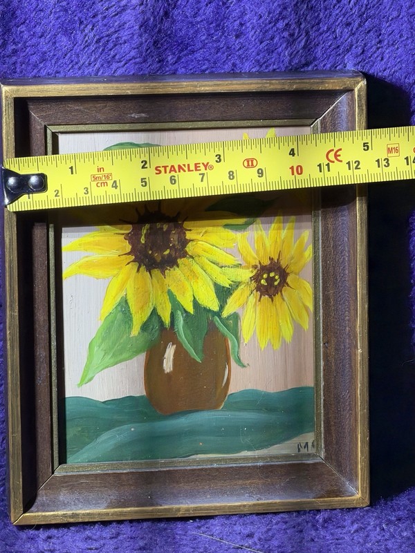 M A Signed Framed Sunflowers in Vase Still Life Painting, 5 x 6 in gallery