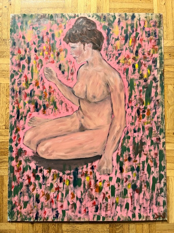 Original Nude Painting Oil Modern August Macke Interpretation MDF Signed 71x55cm