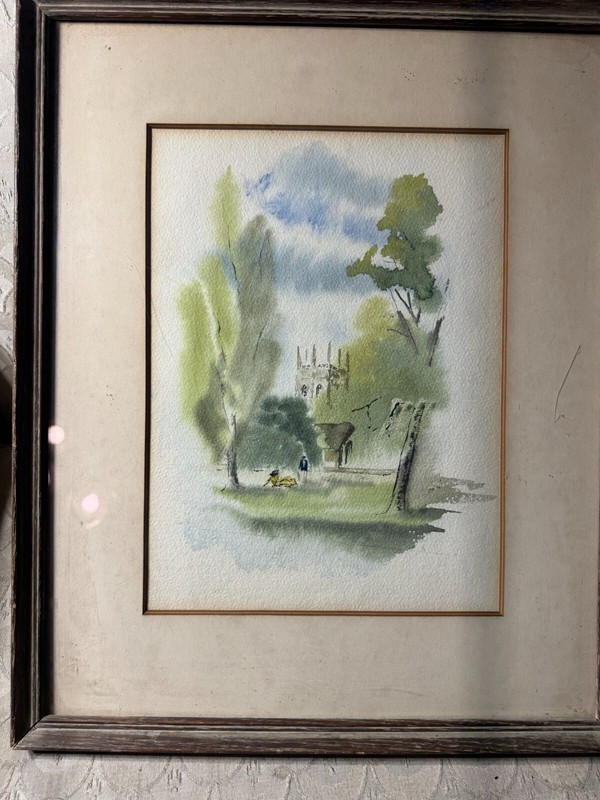 Donald Ryan 1958 «Cambridge England Scene» Watercolor Painting – Signed/Framed