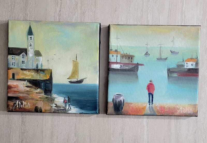 Whimsical Original Oil/ canvas painting* 8 x 8 in, signed*A Single Man* gallery