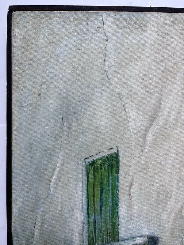Mid Century 50s 60s Jack Paul Maroon Oil Painting Blue Door Street Spain Realism gallery