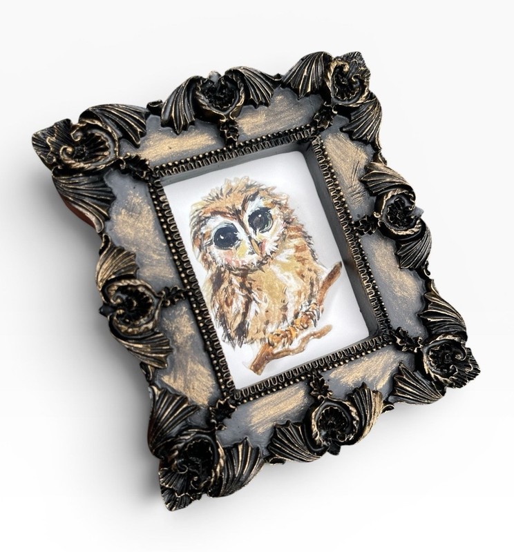 Owl watercolor bird print of original painting • vintage style ornate frame gallery