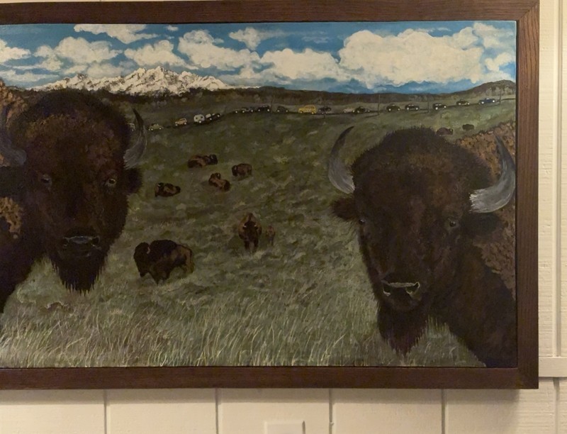 Buffalo Prairie Landscape Original Acrylic Painting Framed Western Art Custom