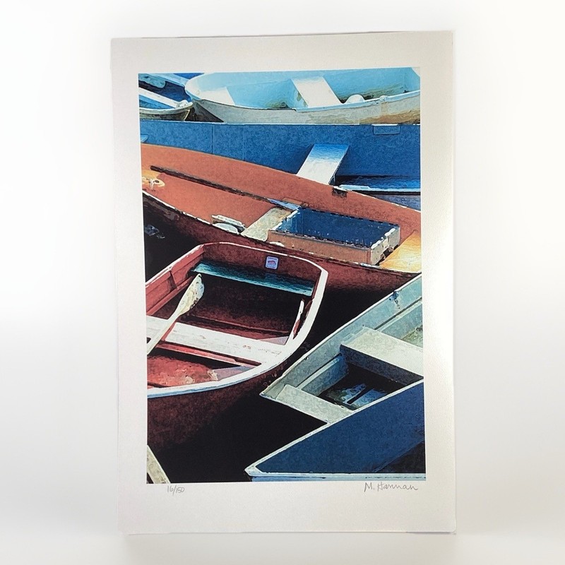 Nautical Rowboats Watercolor Signed Numbered Giclee M Hannan Art 16/150 13×19