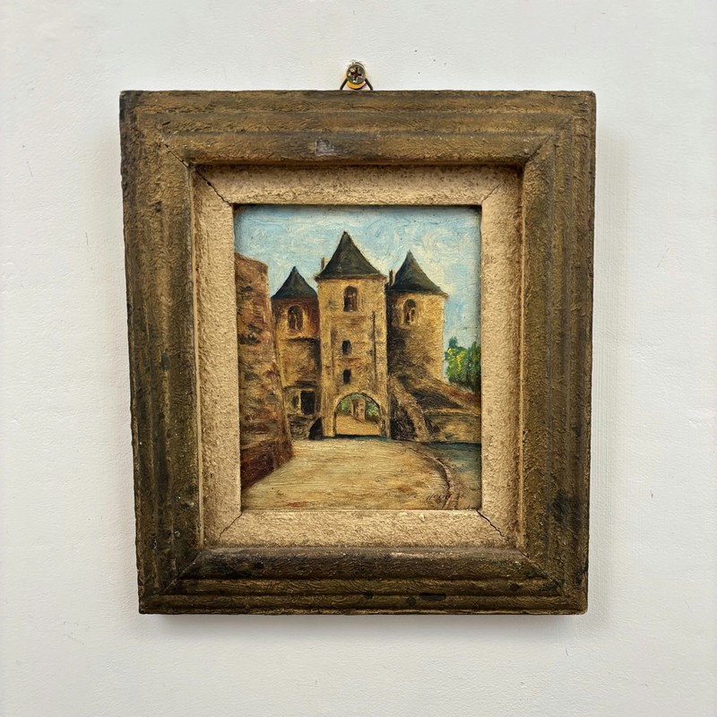 Classic Cityscape Oil Painting «Hanging Frame» Timeless Small Artwork
