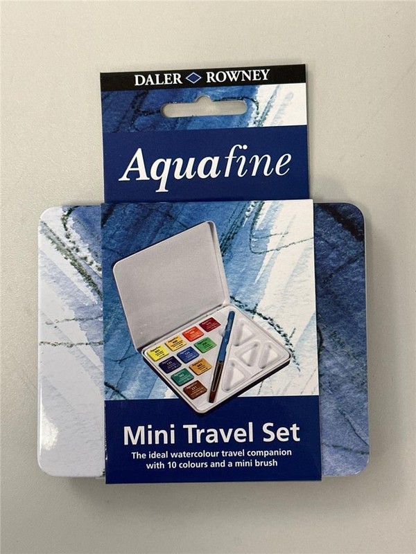 ^ Daler Rowney Aquafine Watercolour Paint Mini Travel Tin Set 10 Colours NEW