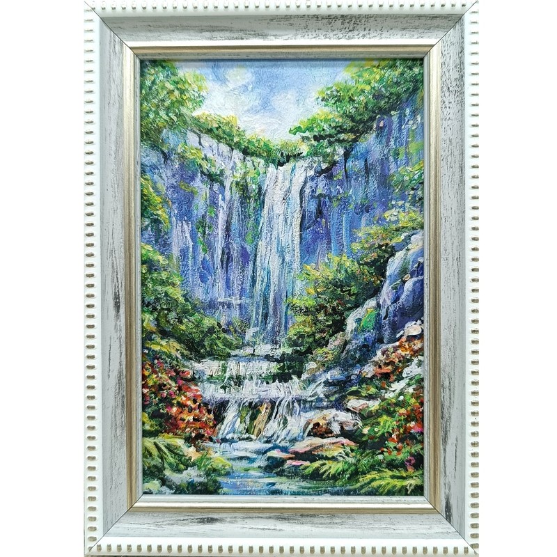 Waterfall Original Oil Painting 4×6 Framed Signed River Landscape Nature Wall Ar