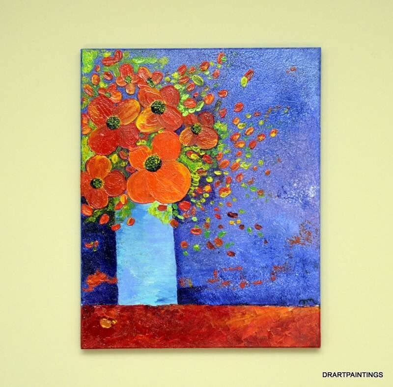 Flower Vase Impasto 3D Hand-Painted Painting, Acrylic/Impasto (16 inch x 20 inch