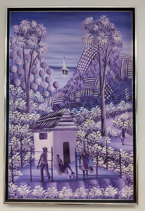 ORIGINAL PAINTING SIGNED FRANTZ REMY HAITIAN NAIF ART CARIBBEAN PURPLE HAITI