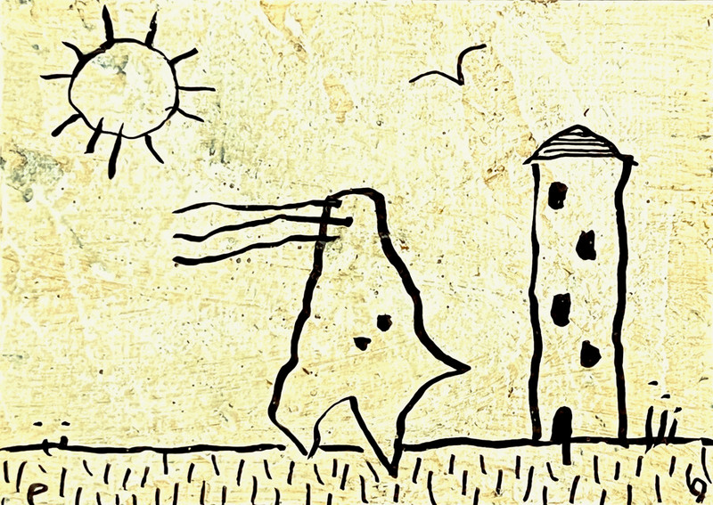 e9Art ACEO: a solitary gull cried out and something within the tower replied.