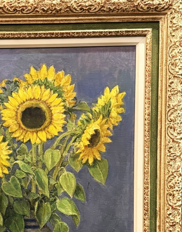 Jakob Ritzmann (Swiss), VTG c 1939 Orig. Impressionist O/C "Sunflowers", Signed! gallery