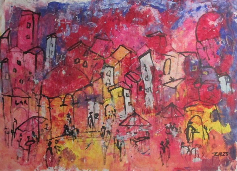 Southern City Wall Art Living Room Original Art Large Acrylic Painting Signed ZM