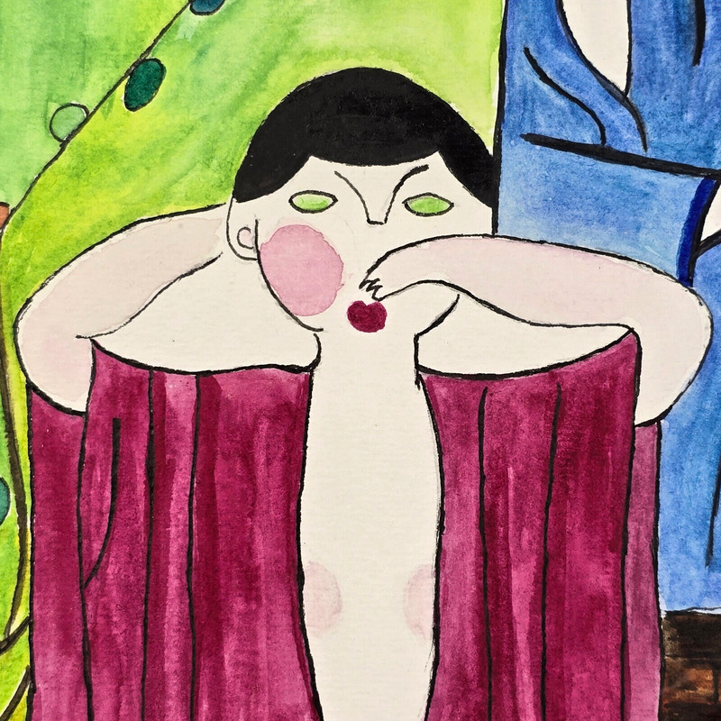 Original Watercolor Painting Women Bath House Onsen Yukata by JLO Japanese Asian gallery
