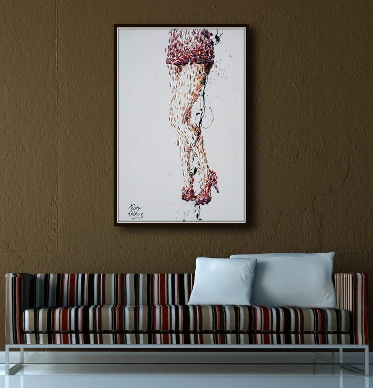Female Sexy legs painting 40", woman figure, red skirt with red high heels gallery