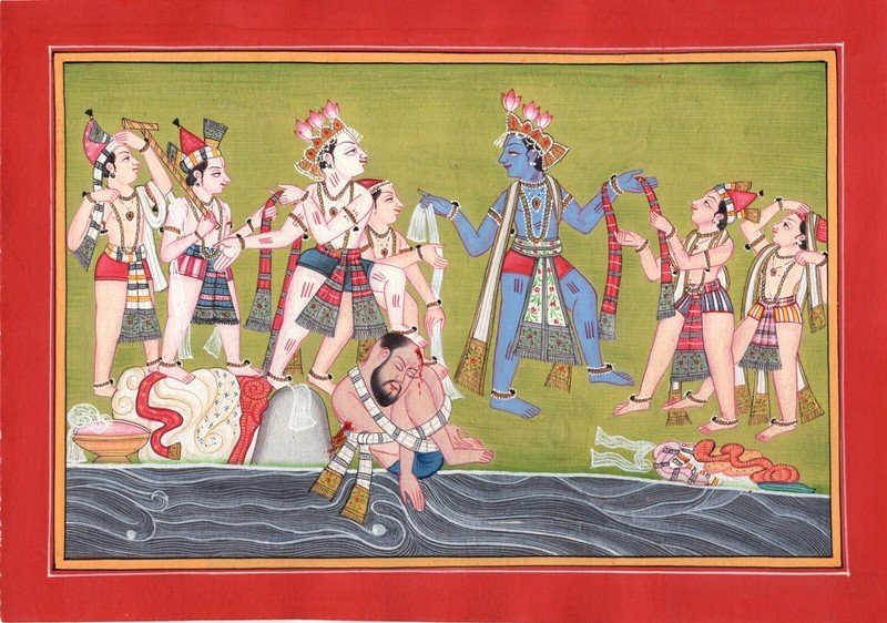 Kangra School Painting Handmade Indian Miniature Krishna Balarama Pahari Art