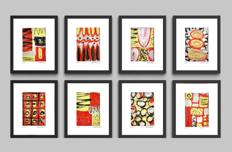 Set Of 8 Abstract Painting Matted 8×10 Bold Colorful Contemporary Folk Wall Art