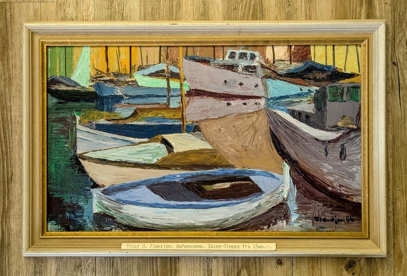 Ernst H. Flentjen (1966) - "Port Scene Saint-Tropez" - Large Oil Painting 80x50 cm gallery