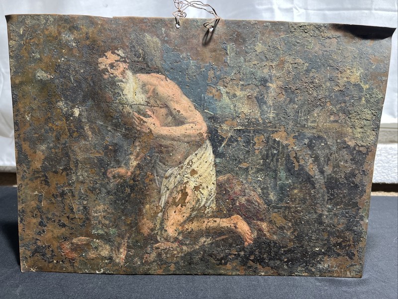16th / 17th CENTURY PAINTING OIL ON COPPER SAINT JEROME Very Rare