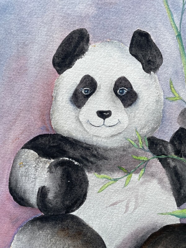 PANDA BEAR WATERCOLOR PAINTING, Original Signed/Framed. By: C Foglia dela' Pena gallery