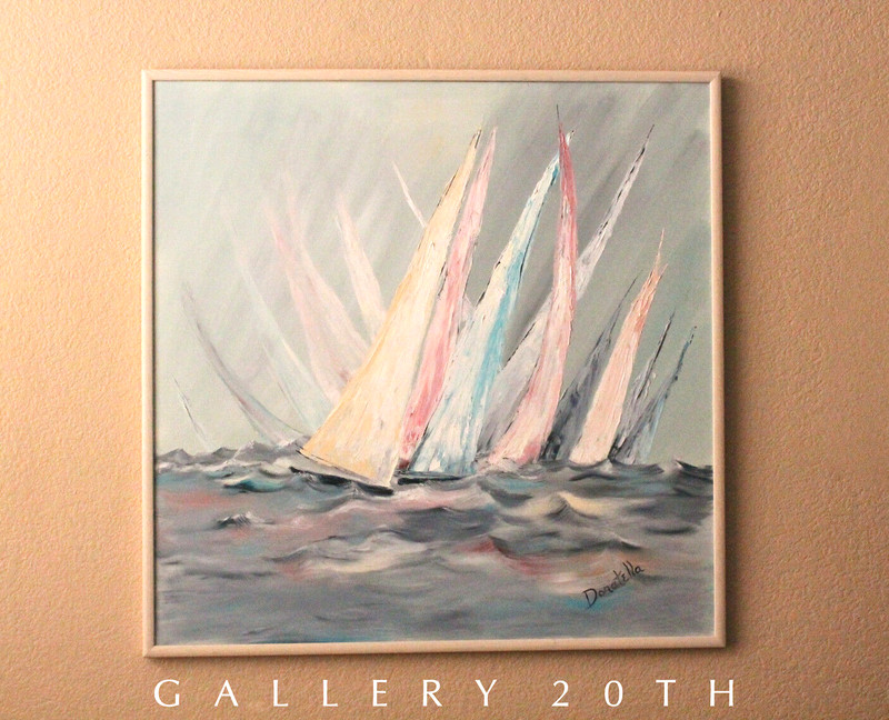 GORGEOUS! PASTEL ABSTRACT SEASCAPE BOATS SHIPS OIL PAINTING! VTG ORIG OCEAN ART