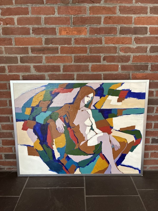 Alfred McNamara ~ Abstract Geometric Woman • Framed Oil Painting • Signed