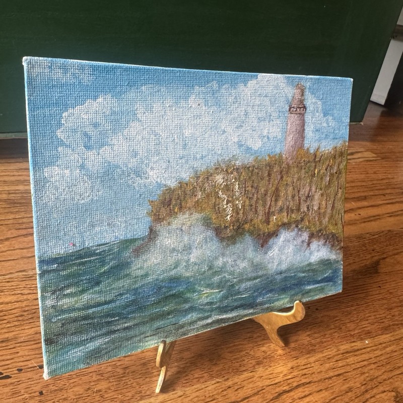 Original Signed Lighthouse Seascape Miniature Painting | Coastal Cottagecore Art gallery