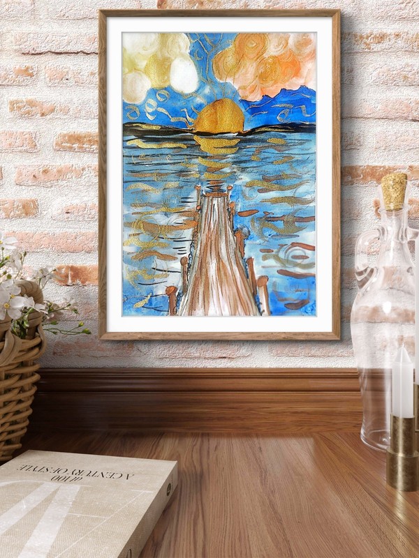 Dock Sitting Colorful Impressionist Original Watercolor 9x11 On Paper Signed gallery
