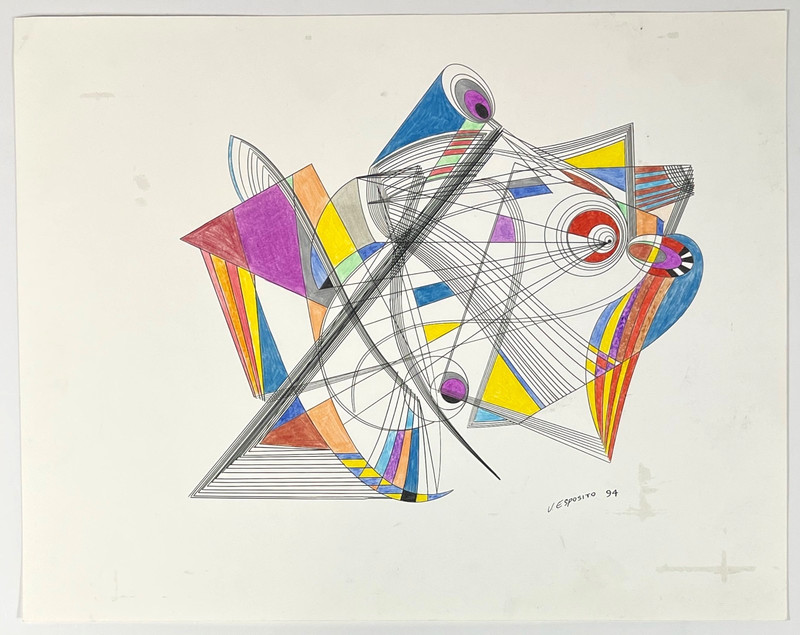 American Artist Vincent Esposito Signed Geometric Modern Painting c.1994