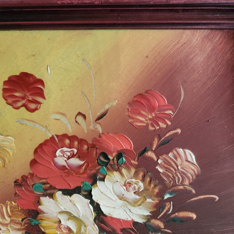 painting-flowers in vase 9 x 10, vintage plastic frame, vibrant colors gallery