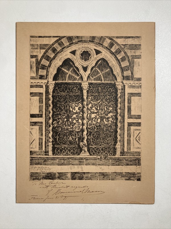 Antique Original Etching Spanish Chapel Cloister Door Signed James Mason B. 1710