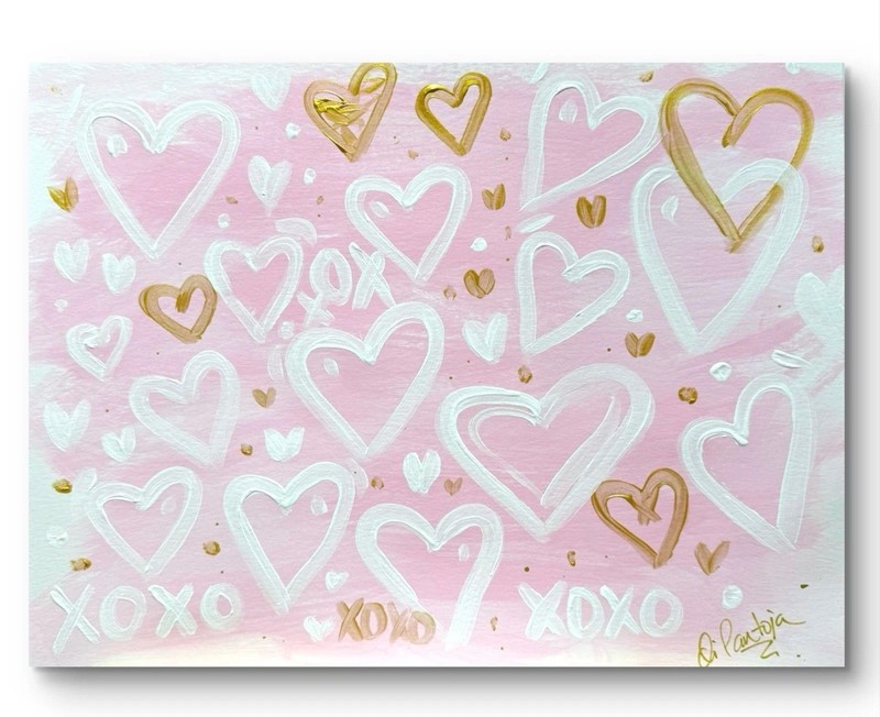 Pink Gold Hearts 14x11 Paper Expressionist Handmade Fine Art Home Decor Interior gallery