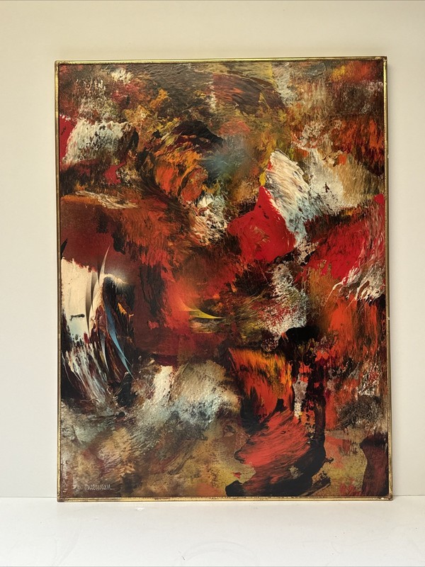 Mid Century Painting Colorful Abstract Leonardo Nierman Modernism Famous Large