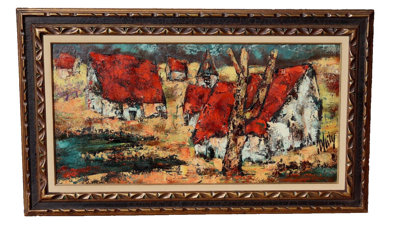 HENRI D’ANTY Fine Gallery Modern Mid Century School of Paris Village Scene oil
