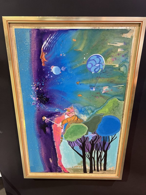Beautiful Surrealist Oil Painting By Lin Martinique, “Beach Flowers”, 19”x28”.