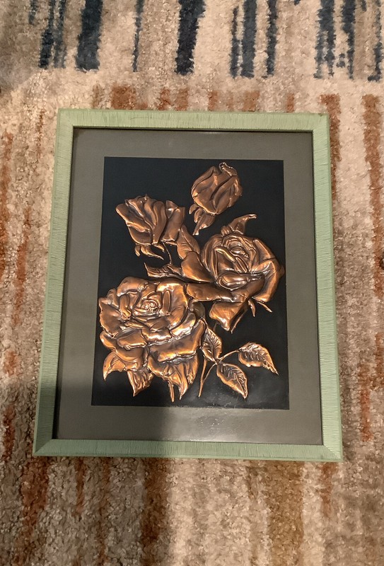 Copper Embossed Flowers - Floral Relief Style Picture - Wood Frame 12 x 15 gallery