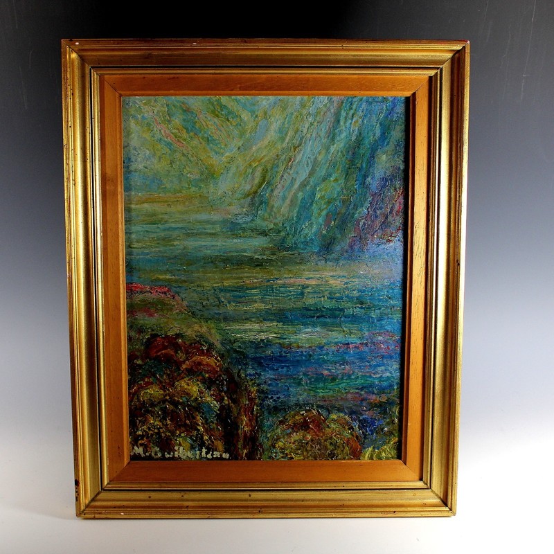 Mid Century Oil on Canvas Abstract Painting signed M. Guiberteau, Paris