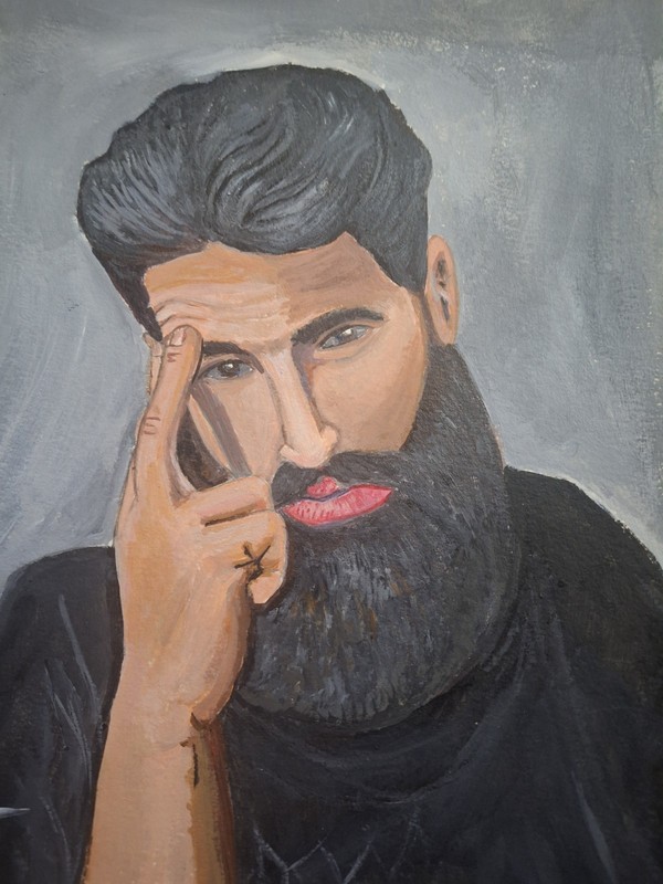 Contemporary Figurative Man Thinking Thoughts 9x12 Acrylic Painting Canvas Paper gallery