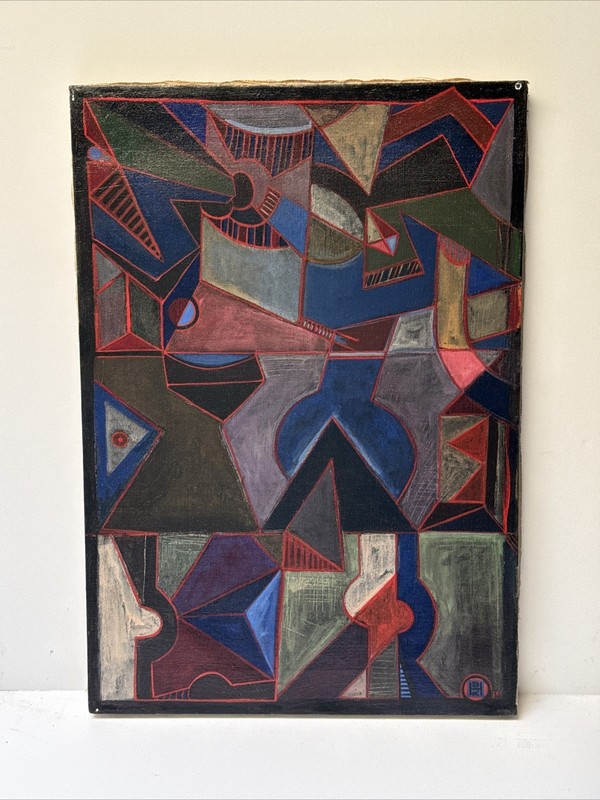 Mid Century Painting Modernist Abstract Expressionism Mystery Signed 1970 20”