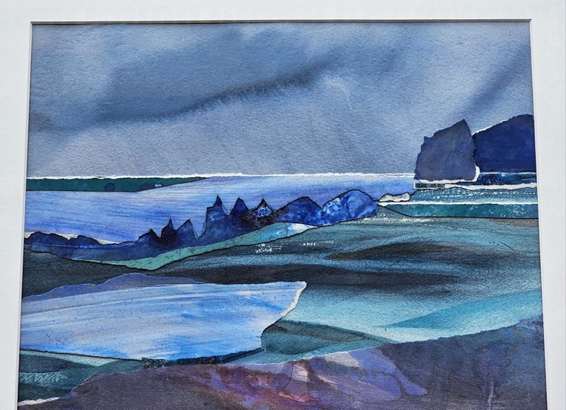 INGRID BRINK Unique Watercolor Collage WINTER SEAS California Coast Color FRAMED gallery