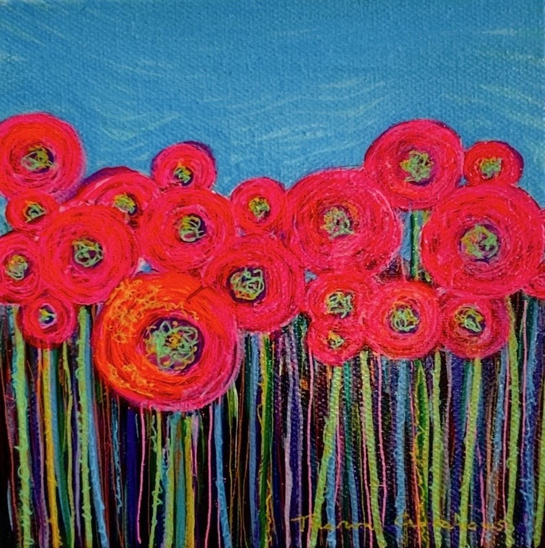 6×6 Original Acrylic Abstract Floral Painting Gallery Wrapped Canvas Modern Art