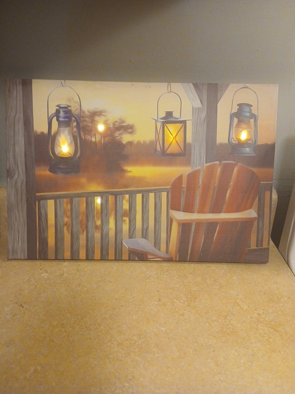 Lanterns On Porch Lighted Painting Uses 2 Double A’s Batteries.