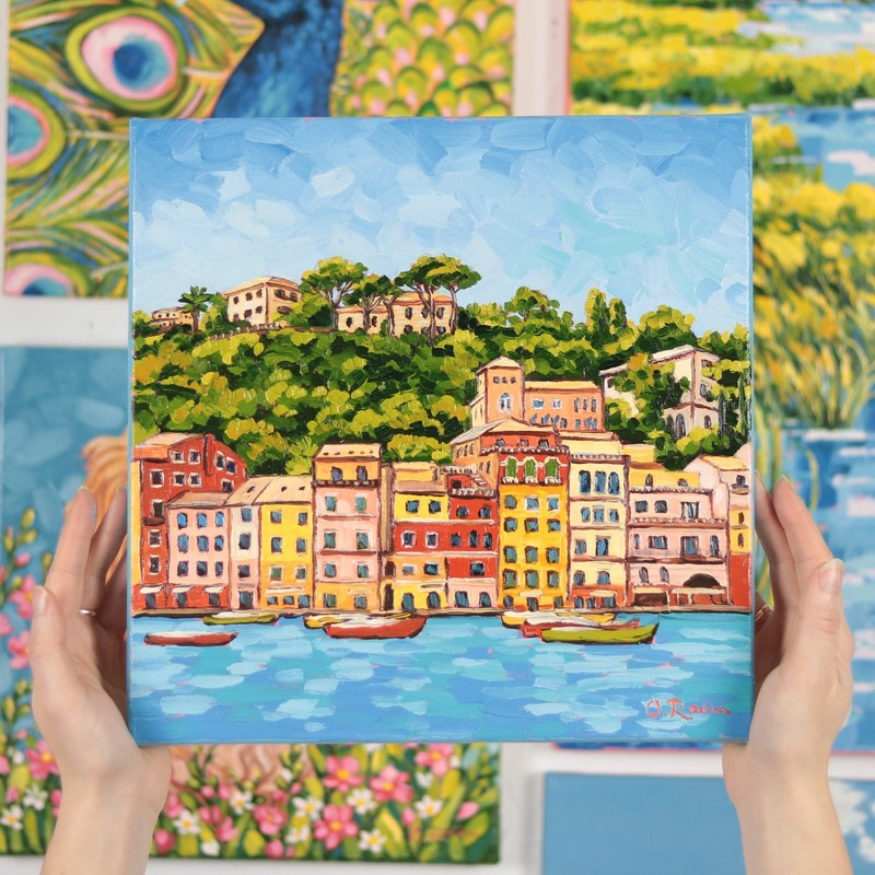 Oil Painting Original Landscape Colorful Mediterranean Wall Art Italian Coast gallery